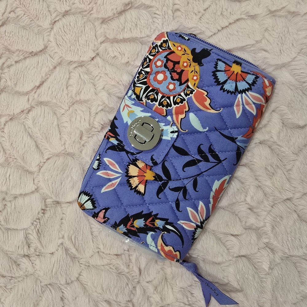 Floral Quilted Wallet in Blue and Orange